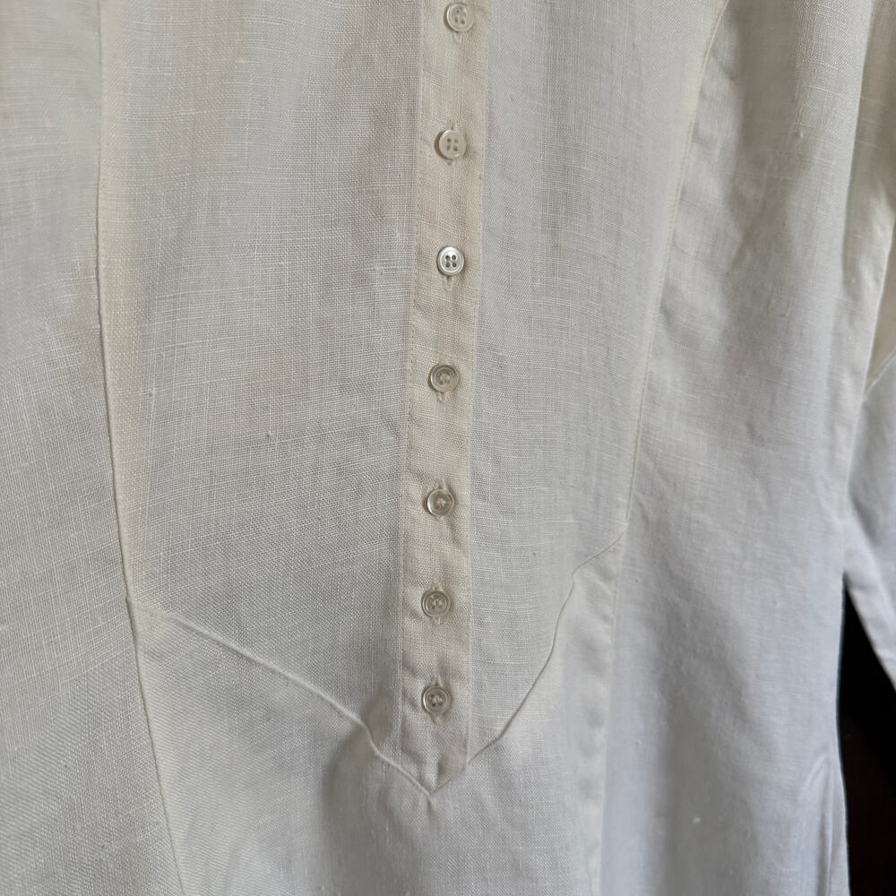 1970s Vintage NEIMAN MARCUS | Cream Linen Basque Waist Prairie Dress | Medium - Picture 3 of 9